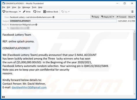 facebook lottery scam|Facebook Lottery Email Scam .